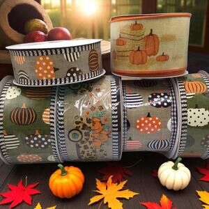 Pumpkin Truck Ribbon Lot 6 Rolls 1.5" & 2.5" Wired Fall Halloween RG 60 Yds